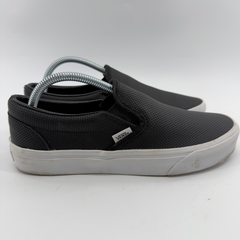 Vans Classic Slip On Black Perforated Leather Sneakers Womens 10